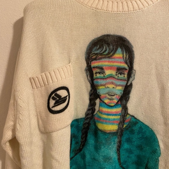 New Sicko White Bad Case of Stripes Knut Sweater with Chest Pocket Size Large - Picture 9 of 11
